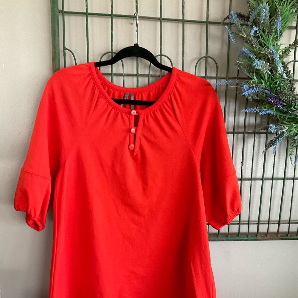 anthropologie dress orange red tie front size XS modified with buttons